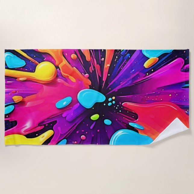 Toalla De Playa Neon Paint Burst Art (Anverso)