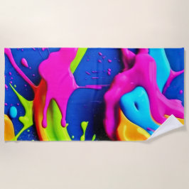 Toalla De Playa Neon Paint Drip Art