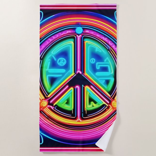 Toalla De Playa Neon Peace Mandala (Anverso)