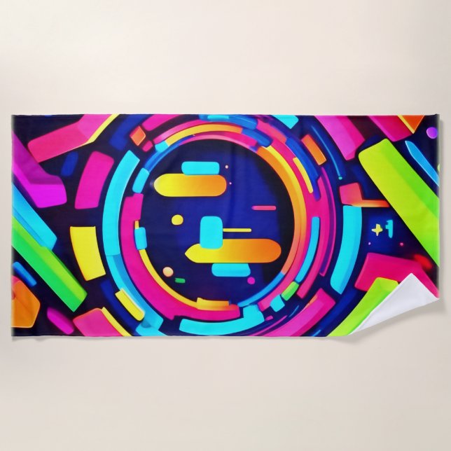 Toalla De Playa Neon Pulse: Una sinfonía digital (Anverso)