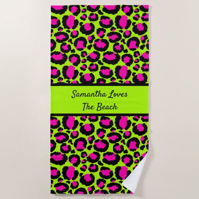 Toalla De Playa Neon Purple y Green Art (Anverso)