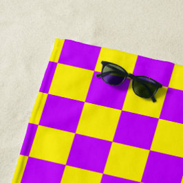 Toalla De Playa Neon Purple Yellow Check Checkerboard Vintage