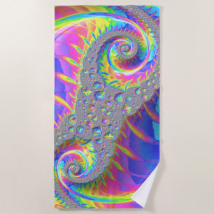 Toalla De Playa Neon Rainbow Spiral Fractal Resumen Arte Digital