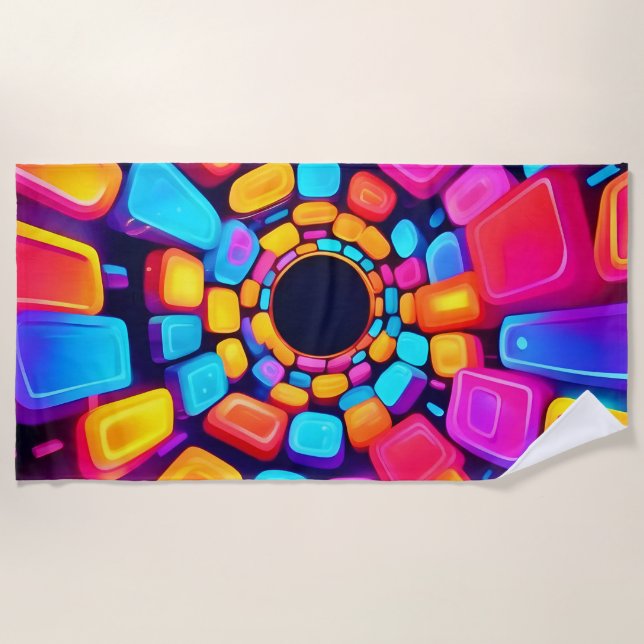 Toalla De Playa Neon Shapes Resumen del arte del túnel (Anverso)