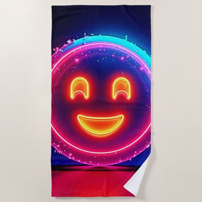 Toalla De Playa Neon Smile: Bright Happy Glow Design (Anverso)