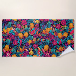Toalla De Playa Neon Tropical Fruit Flower Beach Towel - Pineapple