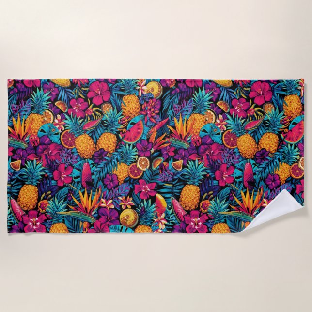 Toalla De Playa Neon Tropical Fruit Flower Beach Towel - Pineapple (Anverso)