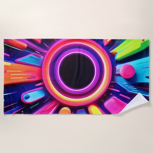 Toalla De Playa Neon Vortex Resumen del arte espacial (Anverso)