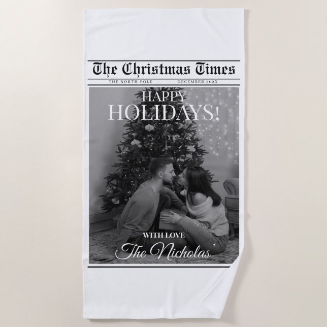 Toalla De Playa Newspaper What A Year Black White Photo Christmas (Anverso)