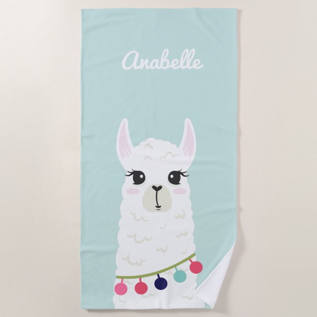 Toalla De Playa Niños Adorables Personalizados De La Alpaca (Anverso)