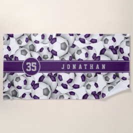 Toalla De Playa Niños Baloncesos grises púrpura de fútbol en equip