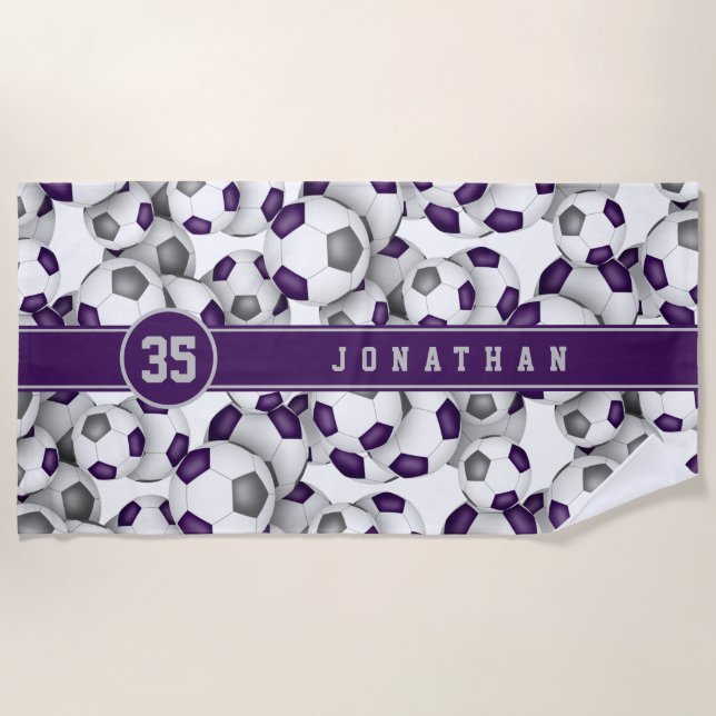 Toalla De Playa Niños Baloncesos grises púrpura de fútbol en equip (Anverso)