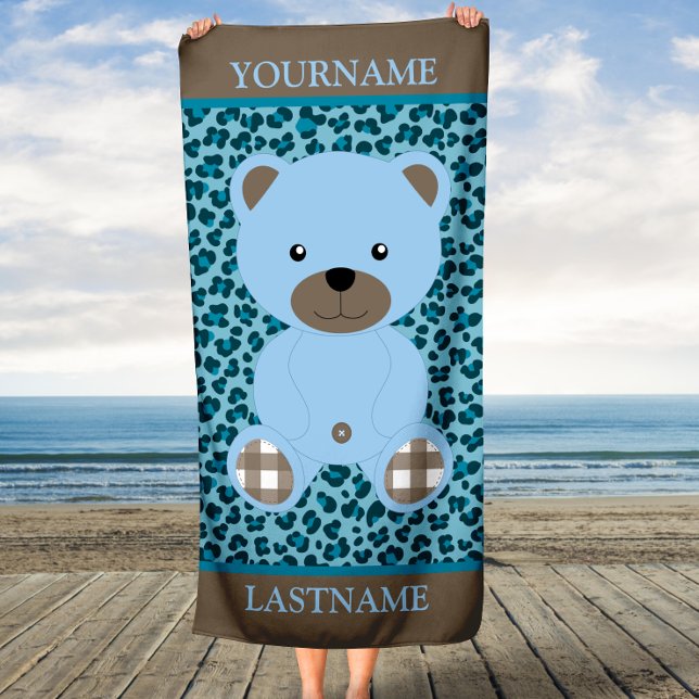 Toalla De Playa Niños con nombre personalizado del oso azul (Subido por el creador)