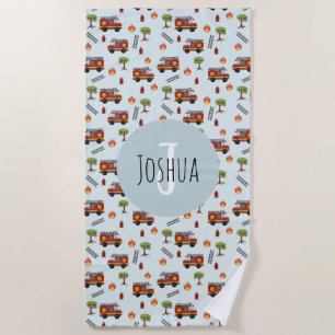 Toalla De Playa Niños Cute Blue Fireman Truck Pattern Niños