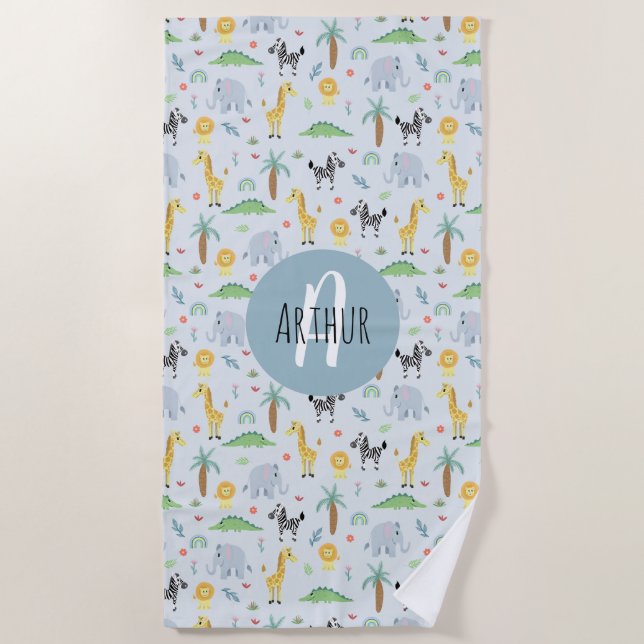 Toalla De Playa Niños Cute Jungle Safari Animales Zebra Niños (Anverso)