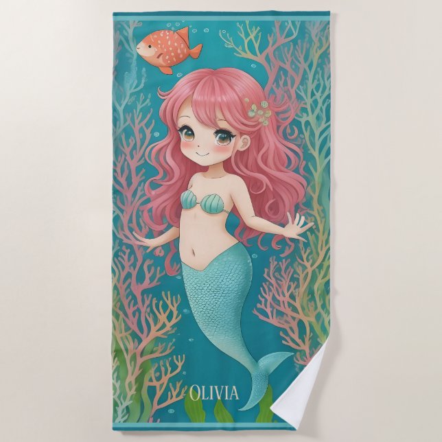 Toalla De Playa Niños de la sirena de la pelirroja (Anverso)