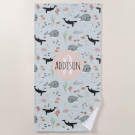 Toalla De Playa Niños de patrón de ballenas y mares de océano