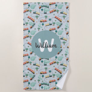 Toalla De Playa Niños de viaje en tren azul lindo