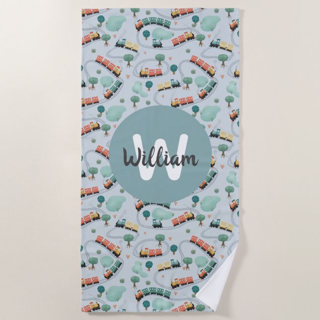 Toalla De Playa Niños de viaje en tren azul lindo (Anverso)