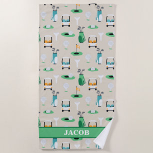 Toalla De Playa Niños personalizados Golfer Golfcart Golf Sporty