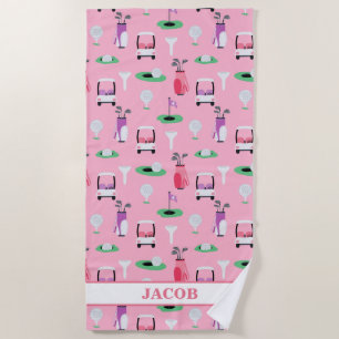 Toalla De Playa Niños personalizados Golfer Golfcart Golf Sporty