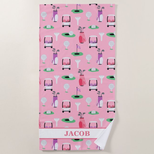 Toalla De Playa Niños personalizados Golfer Golfcart Golf Sporty (Anverso)