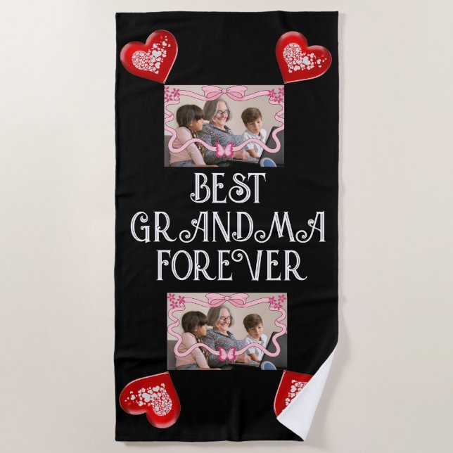 TOALLA DE PLAYA NIÑOS Y MEJOR GRANDMA FOTOGRÁFICA NEGRA (Anverso)