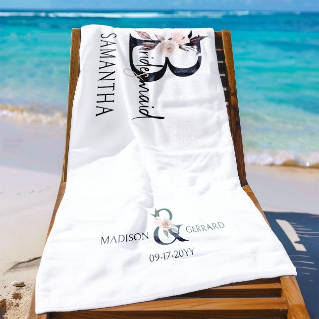 Toalla De Playa Nodesmaid Boho Letra floral Bachelorette Weekend (Bridal Party gift to personalize for your Bridesmaids)