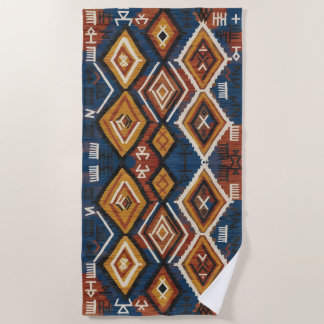 Toalla De Playa Nómada Índigo Terroso – Patchwork Tribal Artesanal