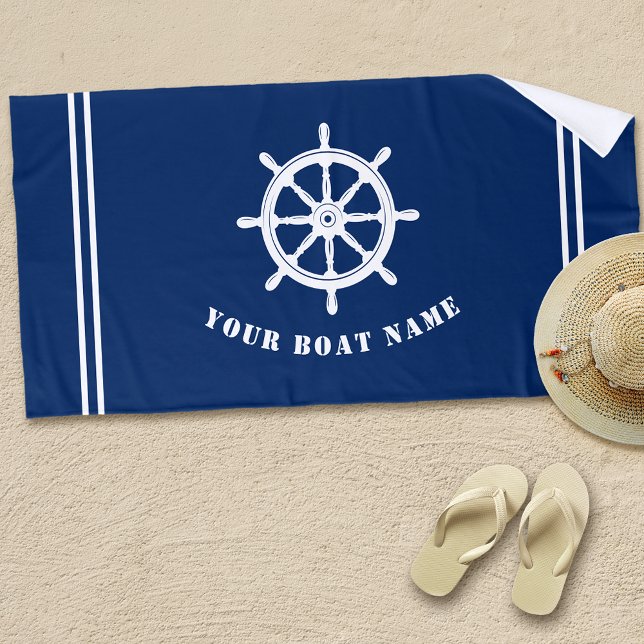 Toalla De Playa Nombra o nace Nautical Ships Wheel Helm Navy Blue (Subido por el creador)
