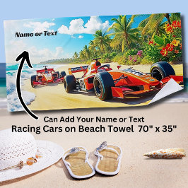 Toalla De Playa Nombre, 2 coches de Carreras roja en la arena