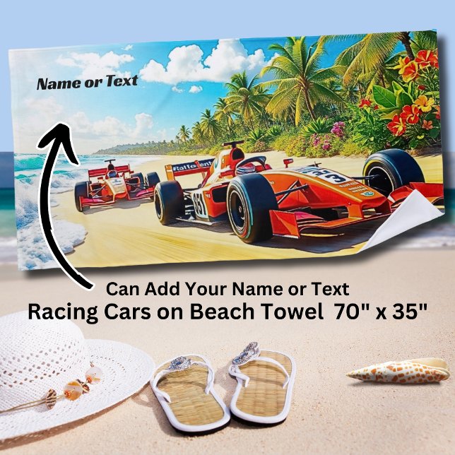 Toalla De Playa Nombre, 2 coches de Carreras roja en la arena (Subido por el creador)