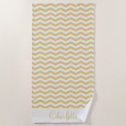 Toalla De Playa Nombre amarillo pastel zig zag franja geométrico