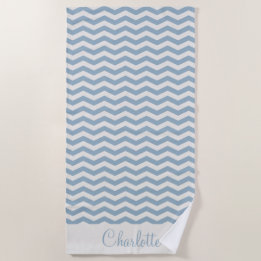 Toalla De Playa Nombre azul pastel zig zag geométrico