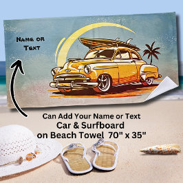 Toalla De Playa Nombre, Coche Antiguo con Tabla de Surf y Palma