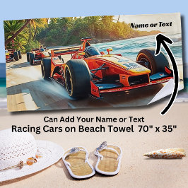 Toalla De Playa Nombre, coches de Carreras roja en la arena
