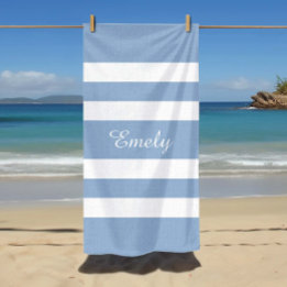 Toalla De Playa Nombre con Rayas Azules Modernas