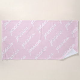 Toalla De Playa Nombre cursivo rosado del complemento