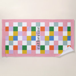 Toalla De Playa Nombre Cute Moderno Mid Century Colorful Checkered