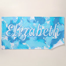 Toalla De Playa Nombre de adición de resumen azul claro y blanco