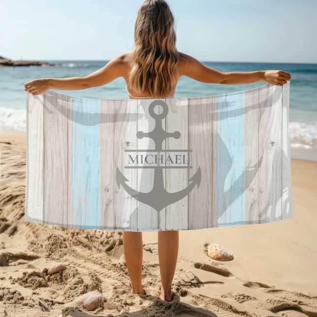 Toalla De Playa Nombre de anclaje de barco de madera náutica (Subido por el creador)