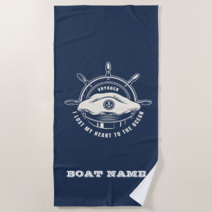 Toalla De Playa Nombre de barco tema náutico azul marino