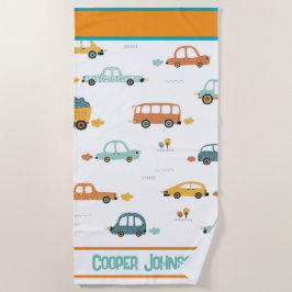 Toalla De Playa Nombre de coche personalizado azul pastel y naranj
