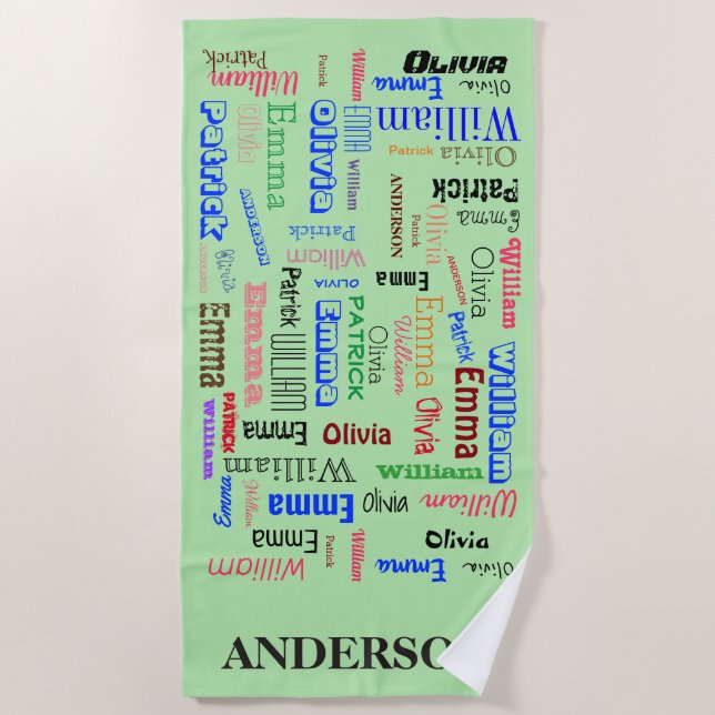 Toalla De Playa Nombre de familia 🃏 colección de palabras (Anverso)