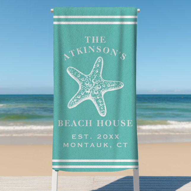 Toalla De Playa Nombre de familia de la casa costera Starfish Beac (Subido por el creador)