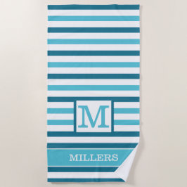 Toalla De Playa Nombre De Familia Monograma Aqua Blue And White St