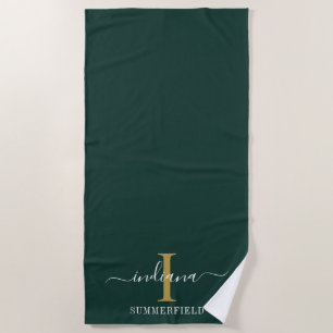 Toalla De Playa Nombre de guión monograma elegante minimalista