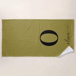 Toalla De Playa Nombre De Guión Monograma Oro Personalizado Y Negr