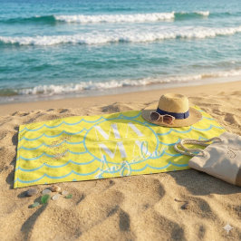Toalla De Playa Nombre de guión personalizado de MAMA Amarillo Azu