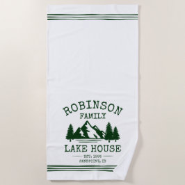 Toalla De Playa Nombre de la familia Lake House Forest Green Trees